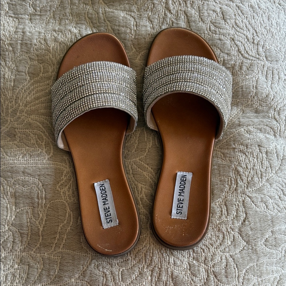 Steve Madden Sparkling Silver Slide Sandals